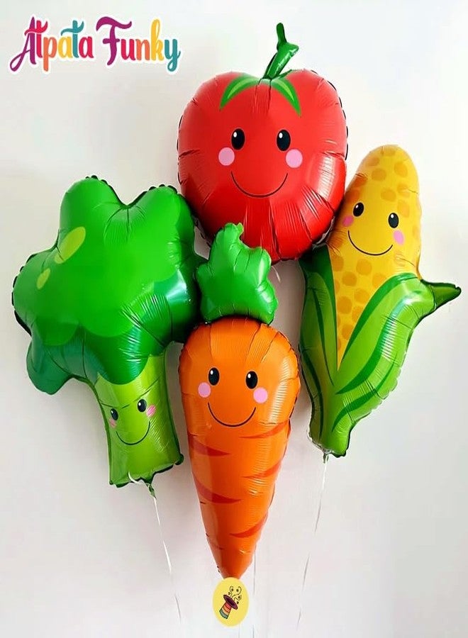 Atpata Funky Smiley Veggie Foil Balloons (7pcs) - Cute Tomato, Broccoli, Carrot, Corn, Chilli, Mushroom & Potato Vegetable Balloons for Healthy Theme, Chef Events, School & Wellness Decor - Image 2